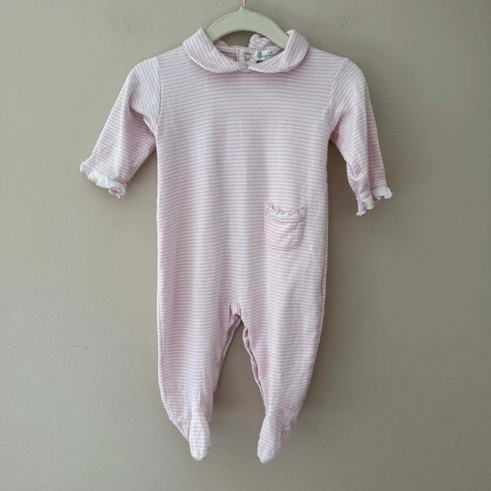 Kissy Kissy Pink White Striped Footed Sleeper Peter Pan Collar Ruffle 6-9 Months
